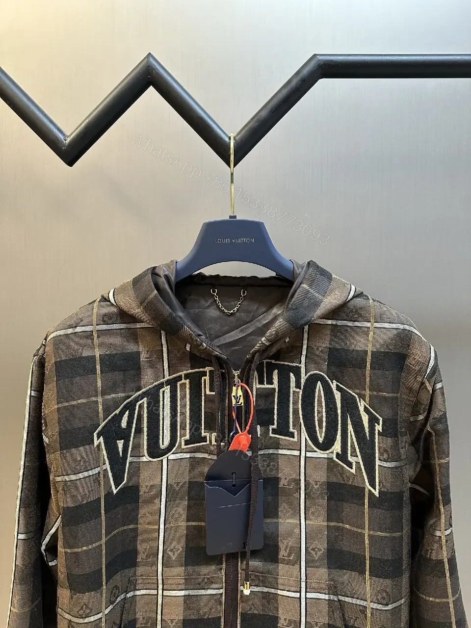 View 10 of Bold Checkered Hoodie Jacket – Luxe Logo Streetwear Comfort