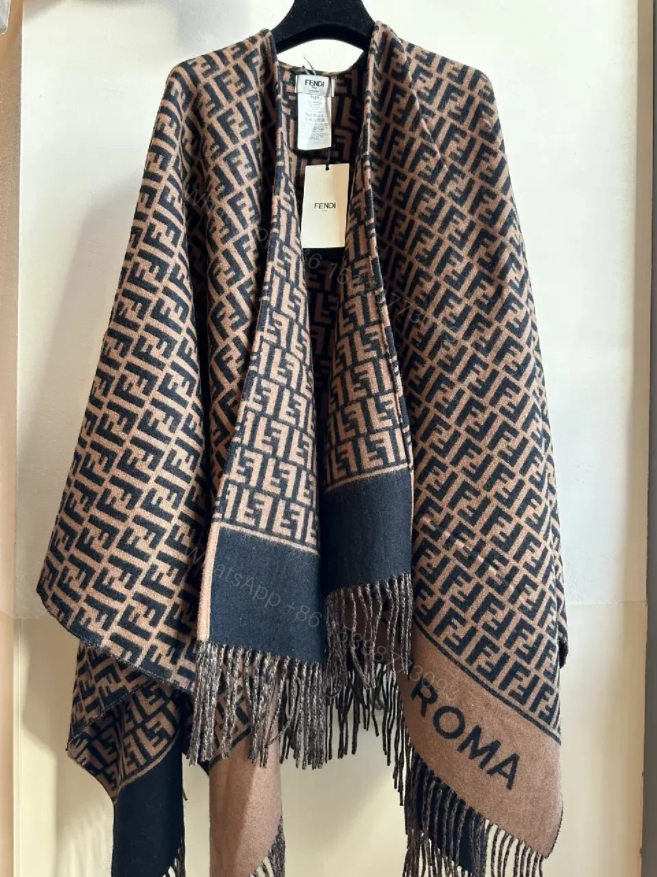 Lux Knit Wrap: Monogram-Inspired, Two-Tone, Fringe Detail — view 1