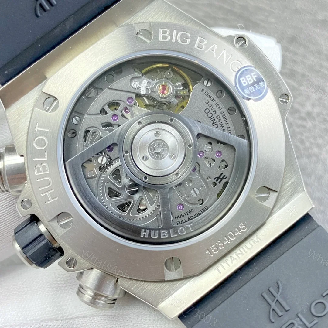 View 8 of Hublot Big Bang Skeleton Replica 44MM Premium Silver Case Black Rubber Strap Edition RG-HUBLOT-BB-SKEL-SLV-BLK-RUB-44