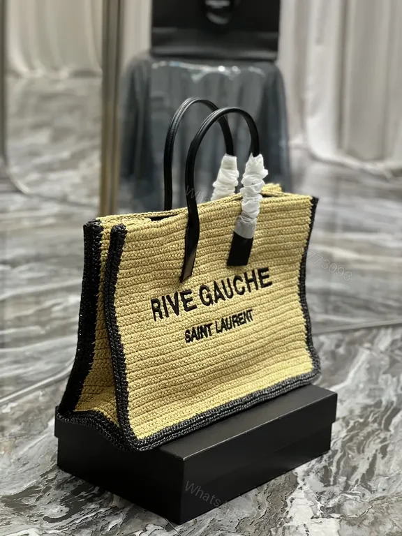 View 9 of Rive Gauche Inspired Straw Handbag â€“ Structured, Luxe Textured Carryall