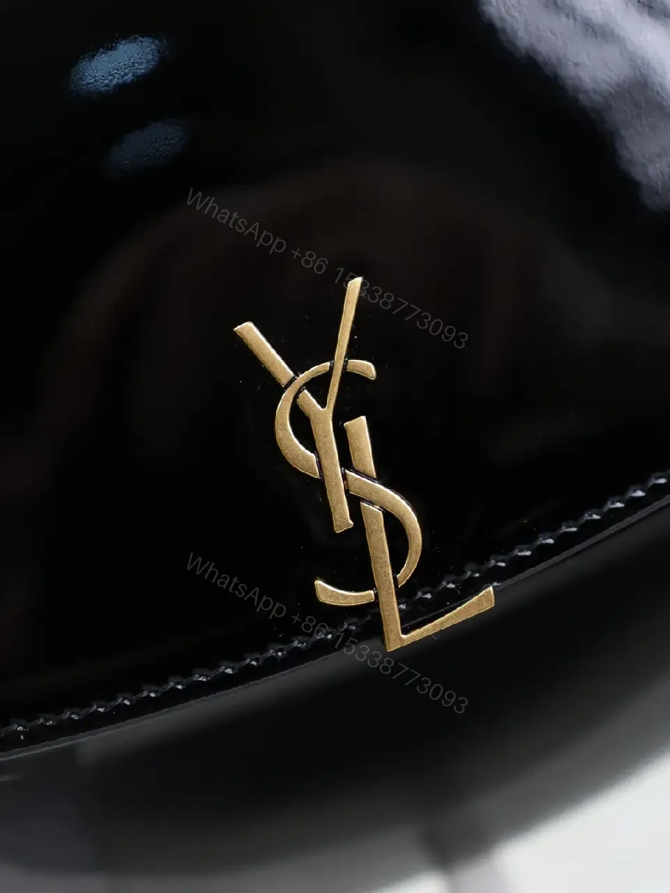 View 6 of Glossy Black Patent Leather Shoulder Bag with Gold Accent