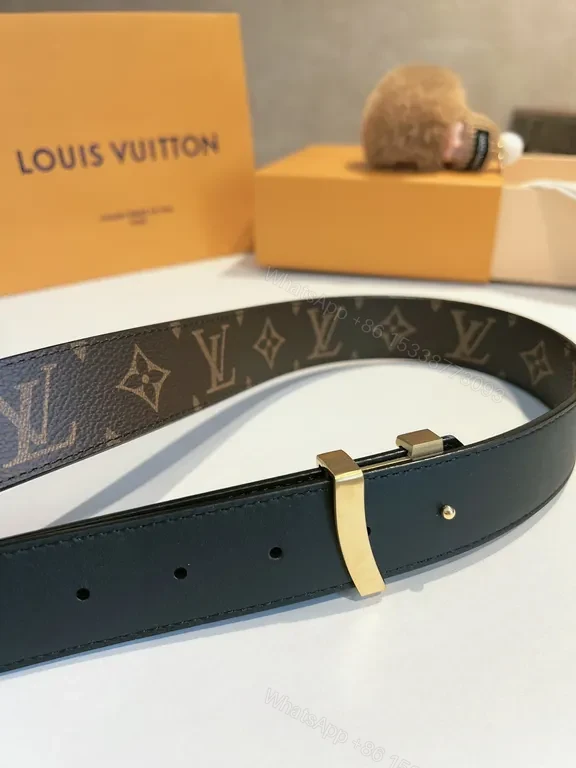 View 3 of Monogram LV Belt: Signature Gold Buckle Leather Belt