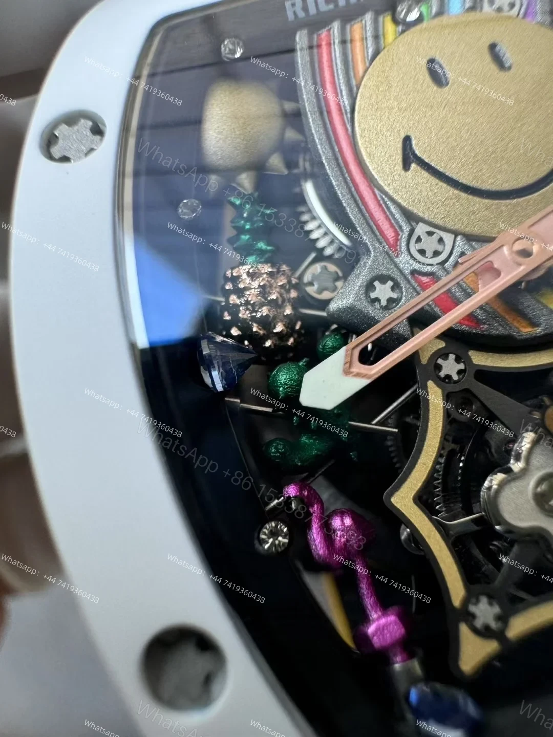 View 5 of Super Clone Richard Mille RM 88 Smiley White Ceramic Yellow Strap 1:1 Replica Watch