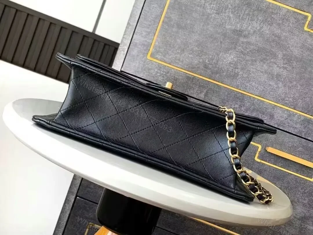 View 3 of Quilted Leather Flap Bag with Gold Chain, Compact Luxury