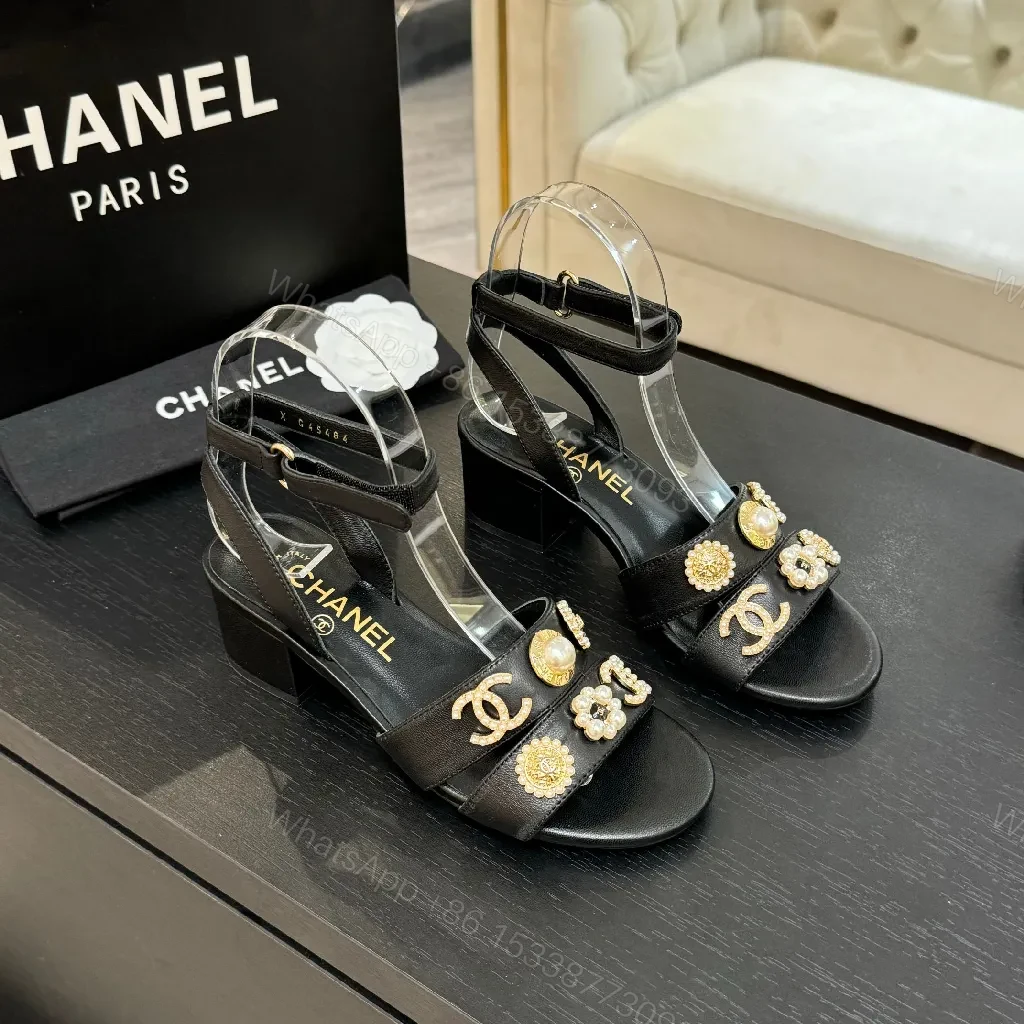 Black Satin Sandals with Gold Hardware – Modern Chic Statement Sandals — view 1