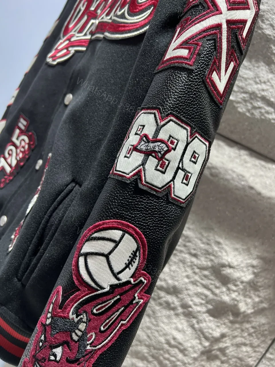 View 6 of Premium Wool-Blend Varsity Jacket with Embroidery Detail