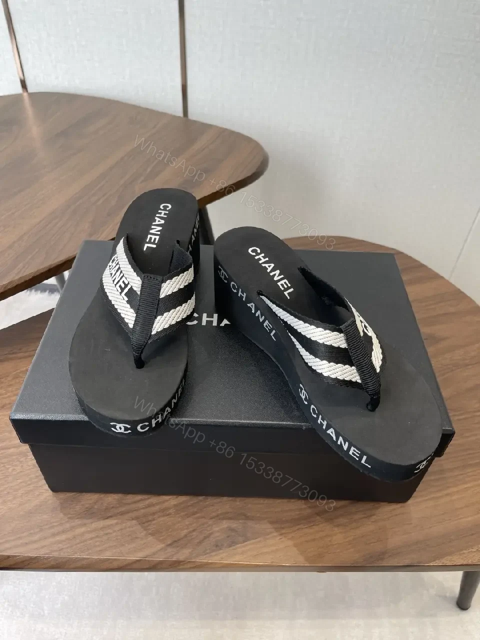 View 8 of Chic Black Foam Sandals with Signature Logo Straps