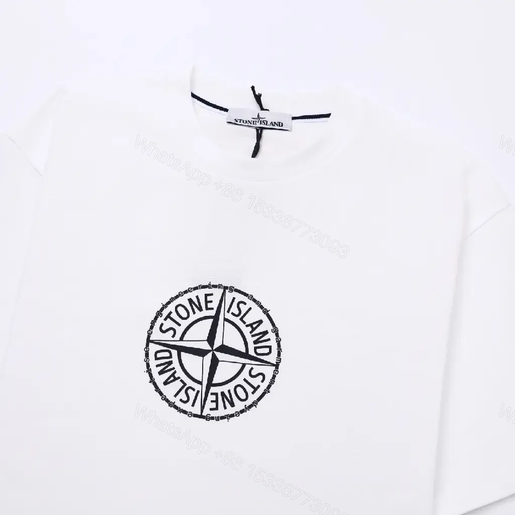 View 11 of White Cotton Tee with Stone Island Emblem - Luxe Everyday Comfort
