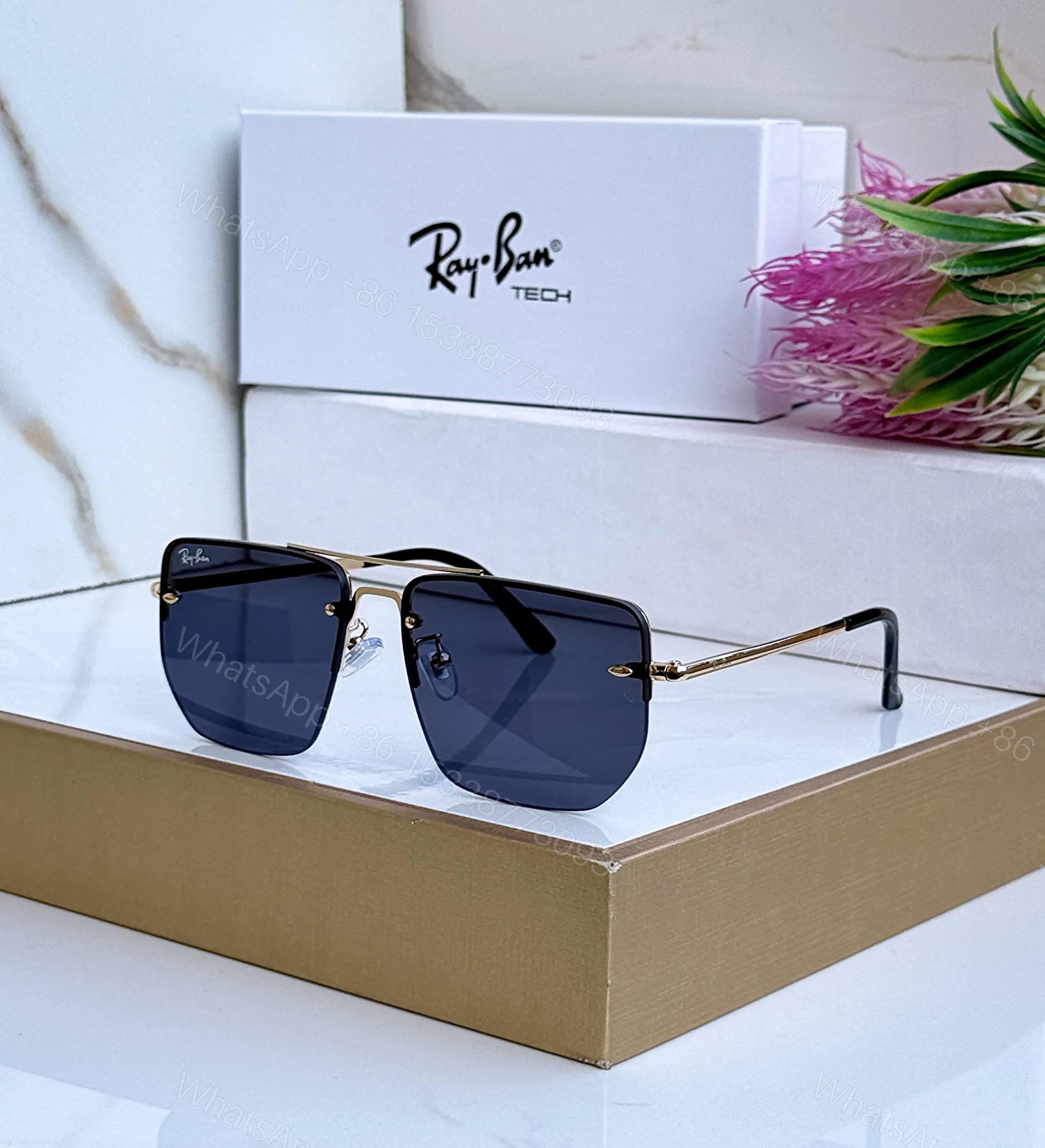 View 4 of Ray-Ban Square Sunglasses Black-Grey Metal Frame