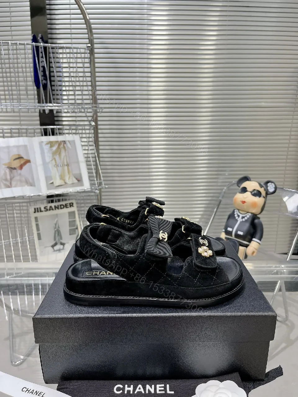 View 2 of Velvet Sandals + Pearl-Embellished Hardware + Chanel-Inspired + Luxury Comfort + Sandals