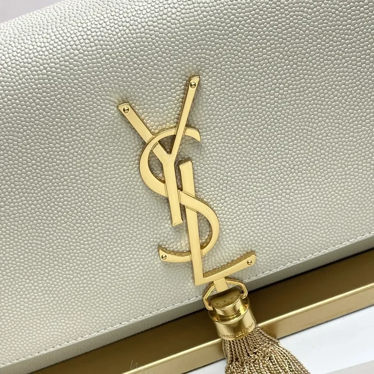 View 8 of Beige Pebble Leather Crossbody: Luxe YSL-Inspired Bag