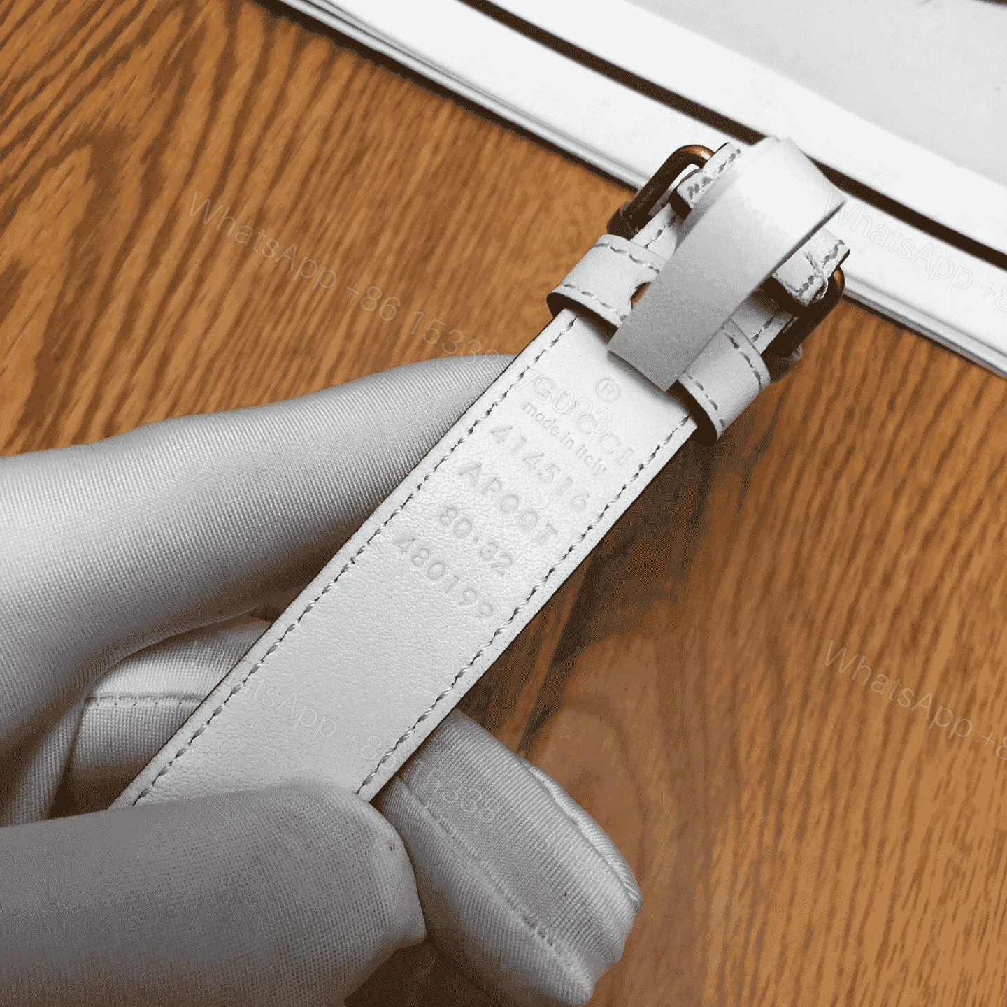 View 3 of GUCCI WHITE LEATHER BELT WITH DOUBLE G BUCKLE – B15