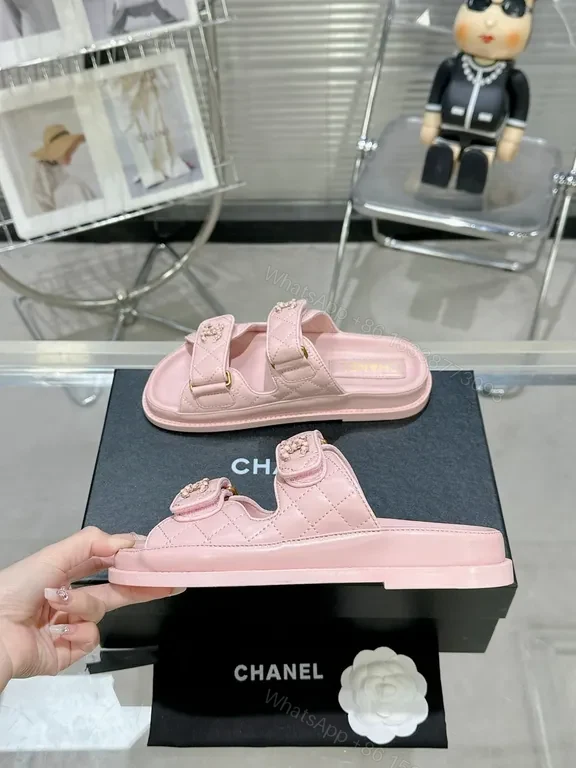 View 8 of Chanel-Inspired Pink Leather Slides â€” Luxury Comfort