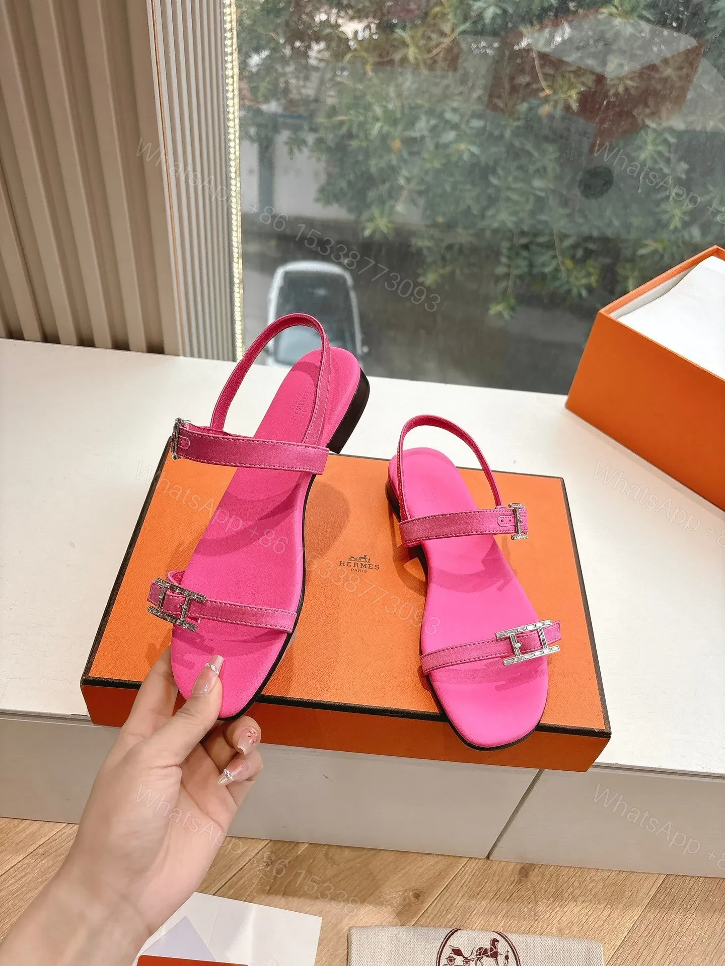 View 6 of Hermes Women Pink Leather Sandals
