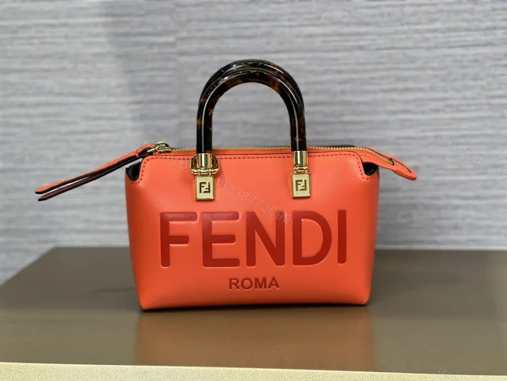 View 3 of Coral Mini Luxe Tote: Sculpted Logo, Gold Hardware