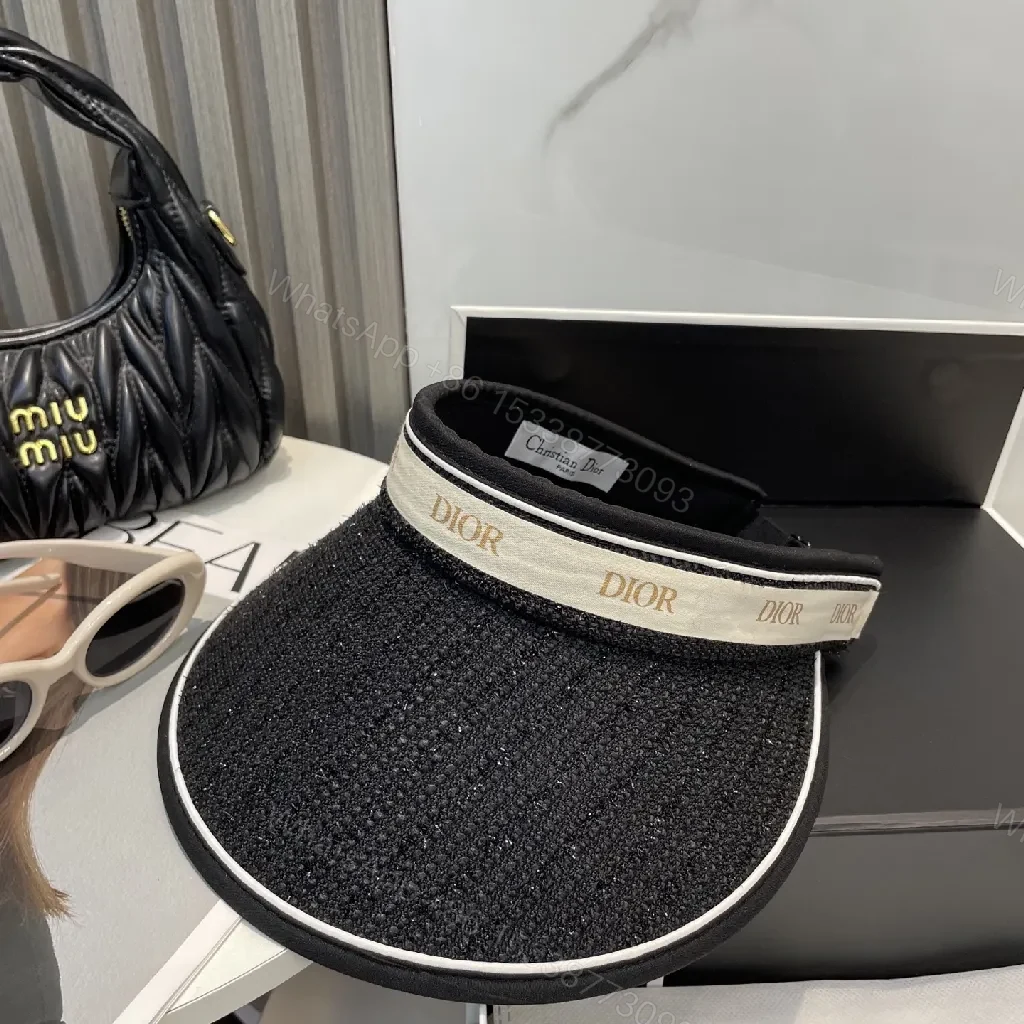 View 6 of Chic Black Visor Hat with Dior Band: Elevated Everyday Style