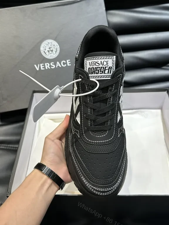 View 4 of Versace-Inspired London Runner Sneakers: Black, Premium Leather
