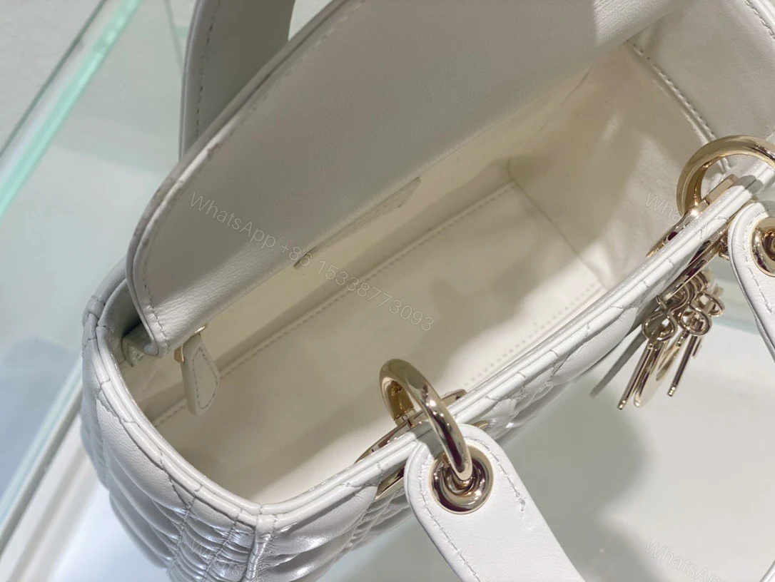 View 3 of Dior Lady ABC High-end Women’s Handbag White Soft Leather 20cm