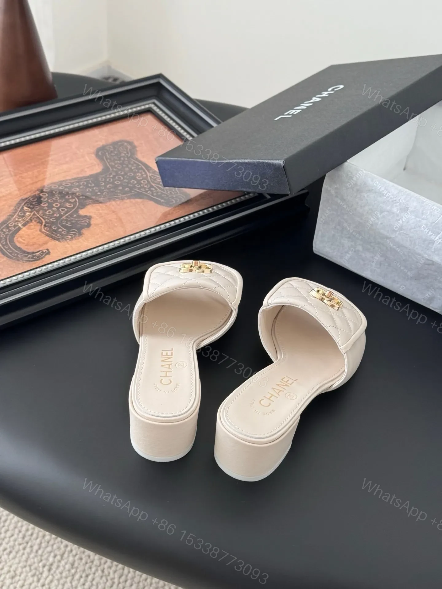 View 6 of Chanel Women Ivory Quilted Leather Mules