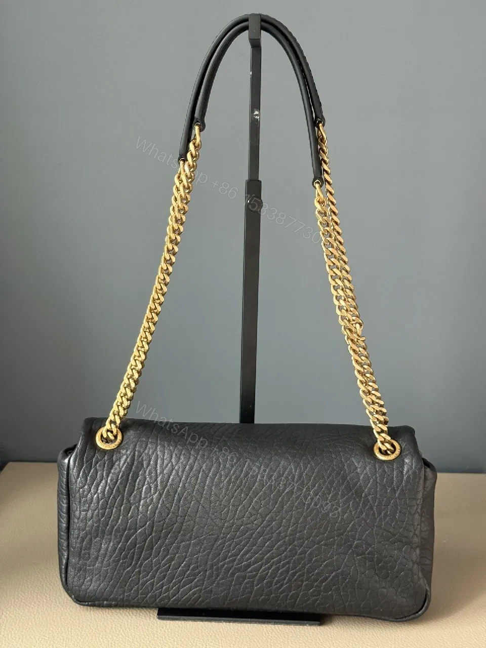 View 9 of Black Leather Flap Bag Gold Chain – Luxe Everyday Style
