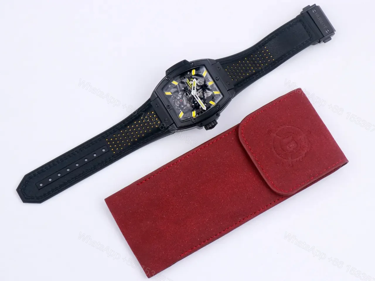 View 9 of Hublot Masterpiece 906 Black and Yellow Skeleton Tourbillon Watch with 18K Rose Gold/Platinum Plated Case and Leather/Rubber Strap