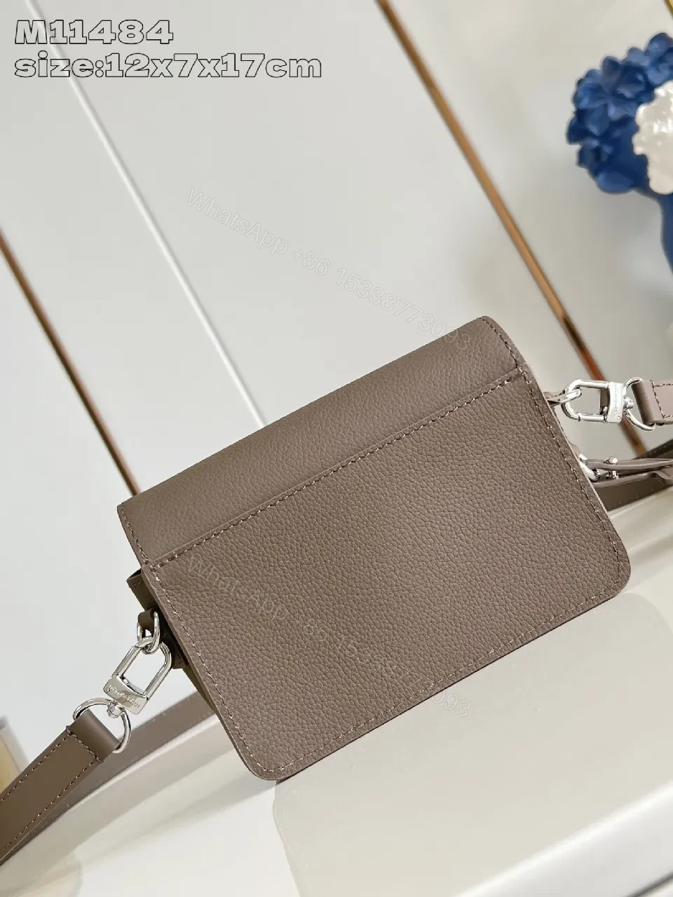 View 6 of Taupe Pebble-Grain Crossbody: Compact Luxury Bag with Subtle Logo