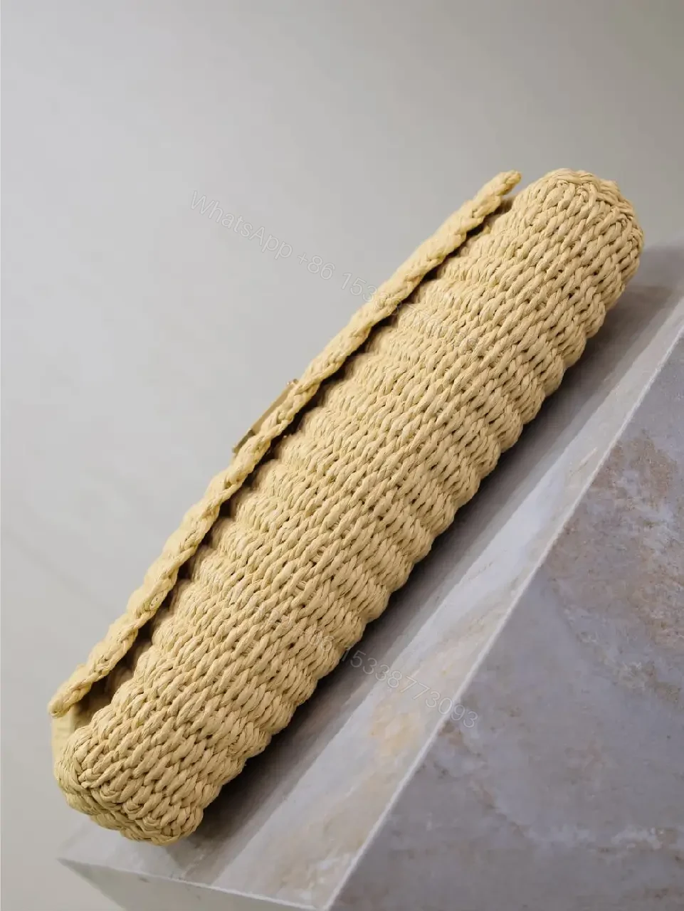View 4 of Natural Straw Clutch with Signature Hardware, Fold-Over Accent + Compact