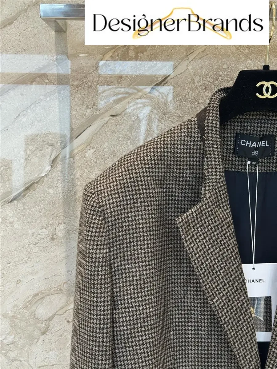 View 4 of Chanel Brown Houndstooth Cropped Jacket