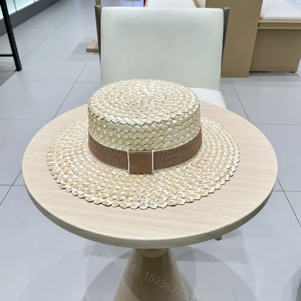 View 3 of Light Straw Hat with Brand Band, Woven, Luxe Sun Hat