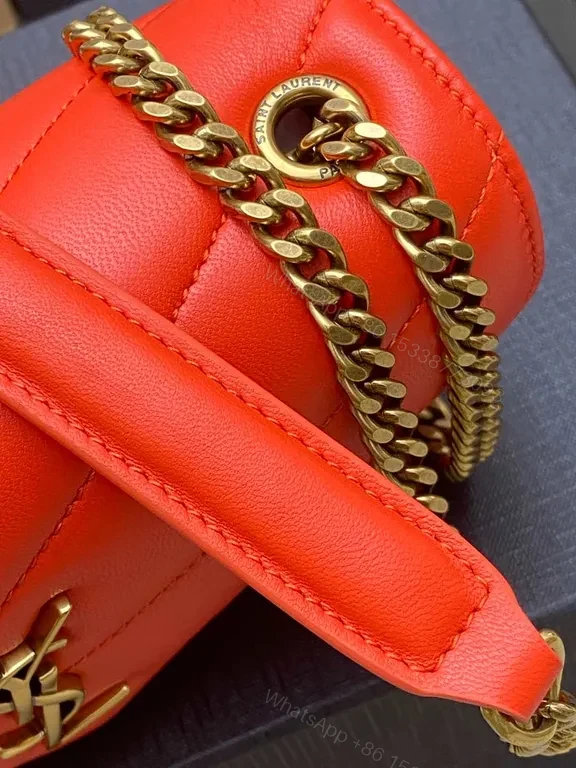 View 5 of Compact Red Leather Shoulder Bag with YSL Gold Monogram