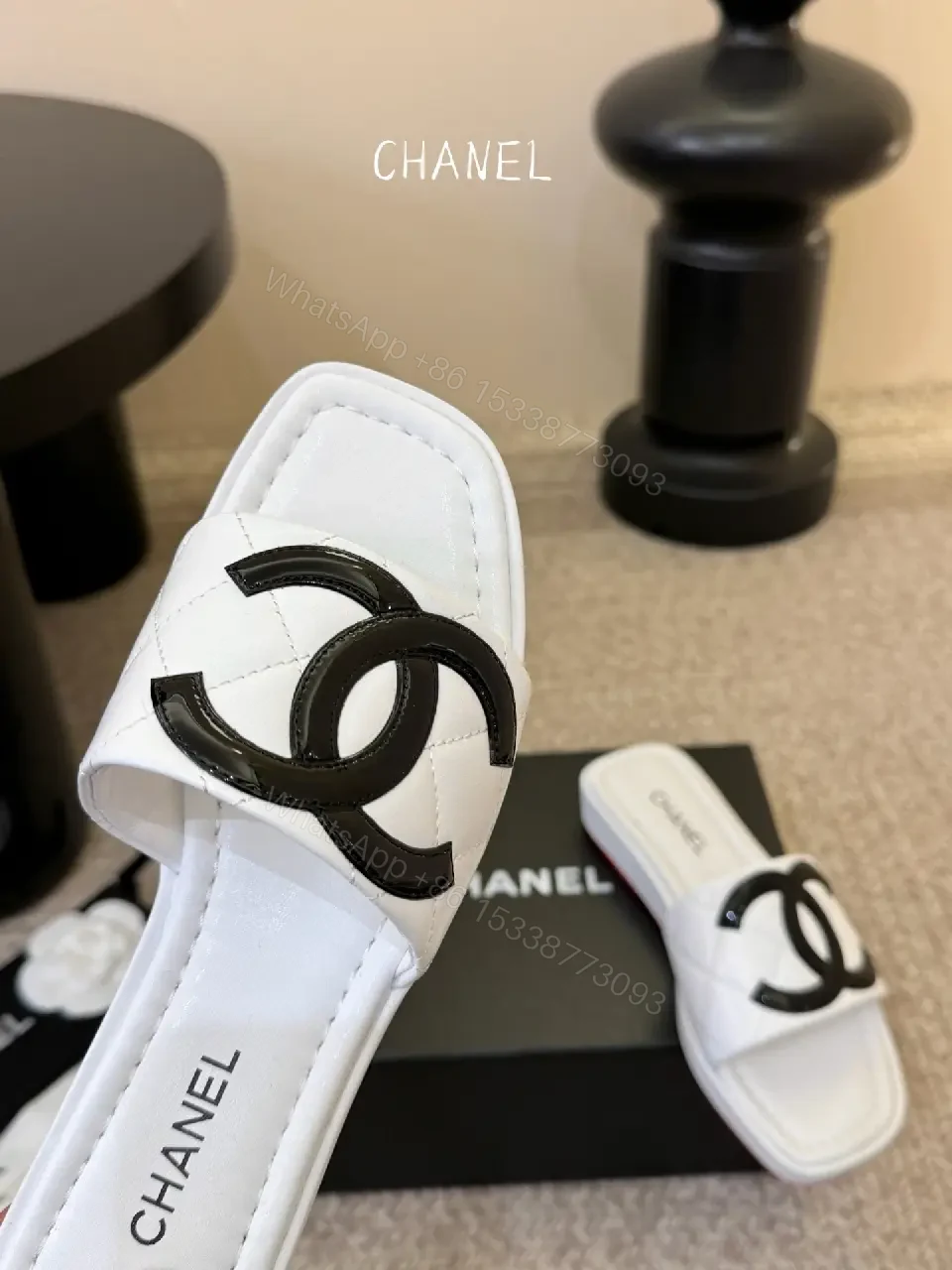 View 5 of White Quilted Slide — Luxe Minimalist, Cushioned Comfort