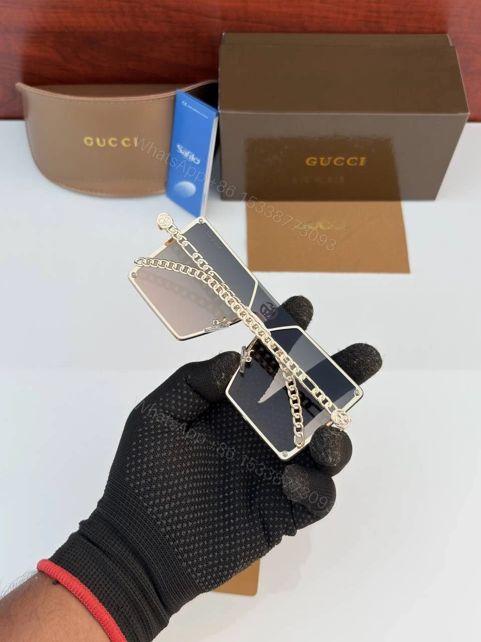 View 5 of First Copy Gucci Oversized Square Sunglasses Gold Frame Gradient Brown Lens