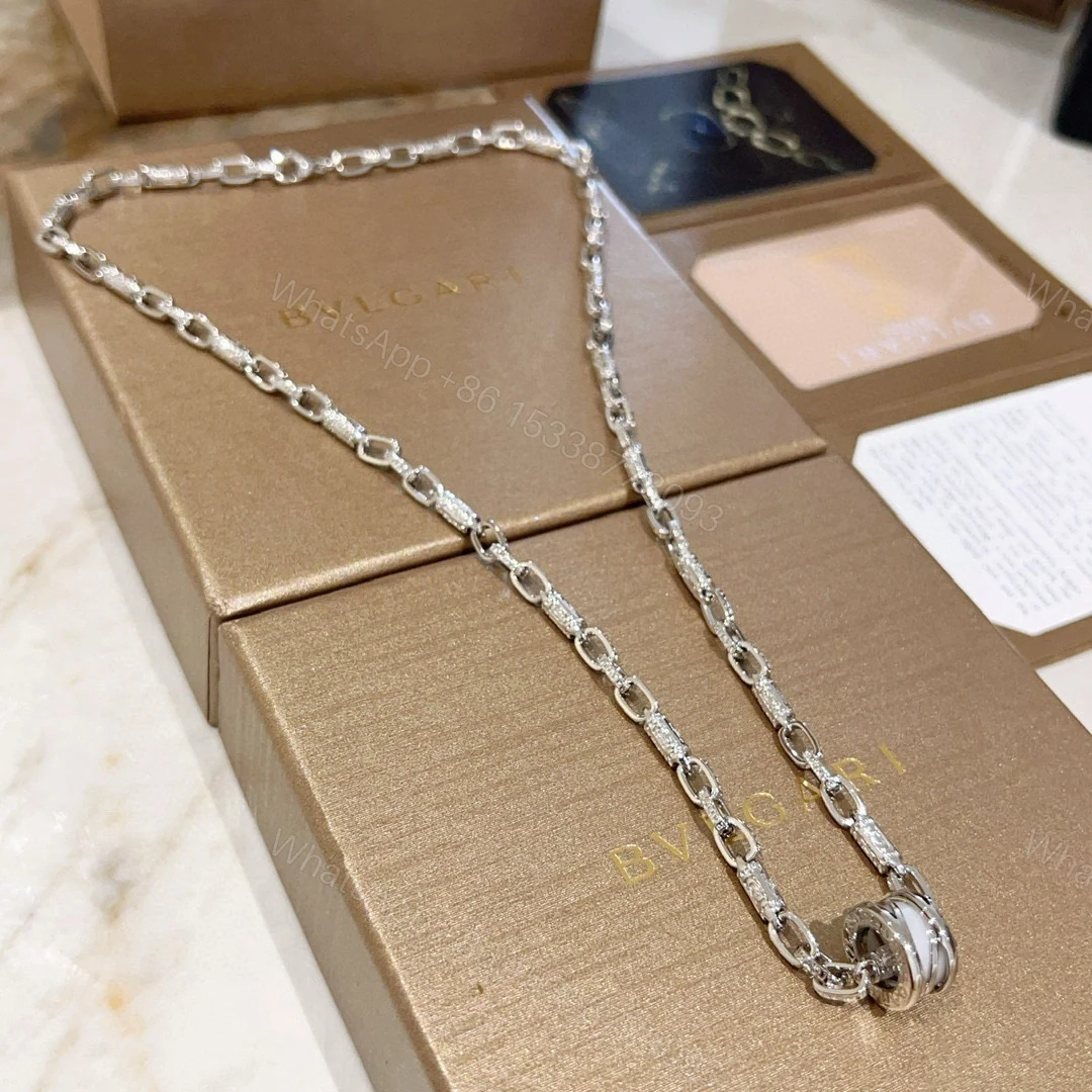 BVLGARI 圓環鏈條項鏈 白貝母雙圈設計鎖骨鏈百搭款 — view 1