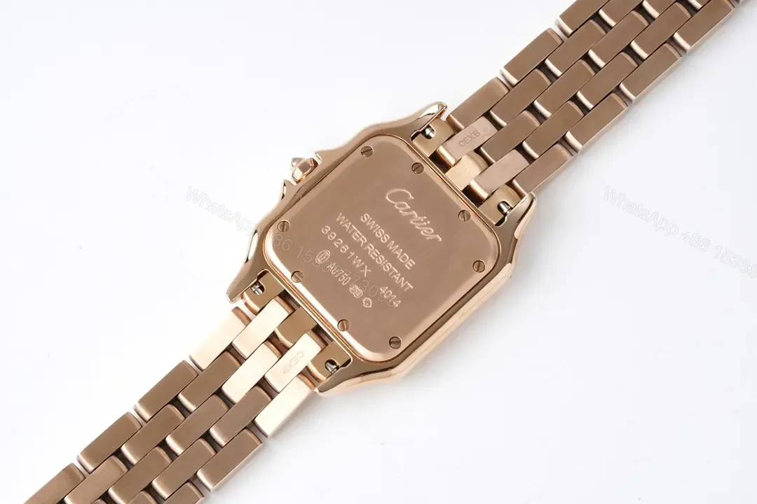 View 5 of GS Factory Cartier Panthère de Cartier Rose Gold Watch – 27x37mm, Silver Dial, Blue Hands, Steel Bracelet