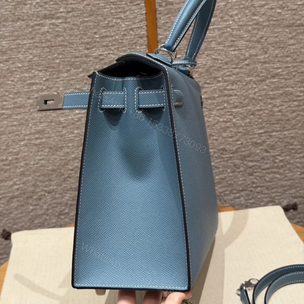 View 9 of 高仿Hermes*Kelly28系列H043130EP7C牛仔藍銀扣牛皮純手工