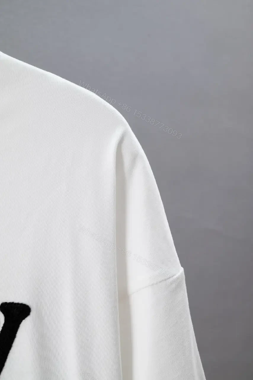 View 2 of White Cotton Relaxed-Fit T-Shirt with Black LV Logo Embroidery Crew Neck Short Sleeve