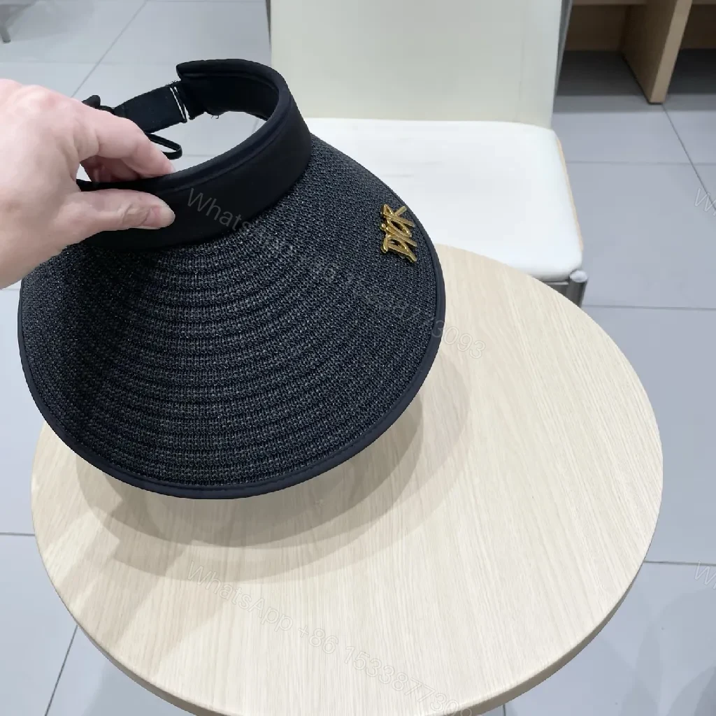View 2 of Black Straw Visor + Handwoven Straw + Luxe + Gold Dior Accent + Visor