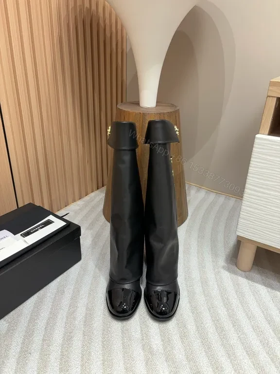 View 5 of Bold Faux Leather Knee-High Boots with Gold Hardware