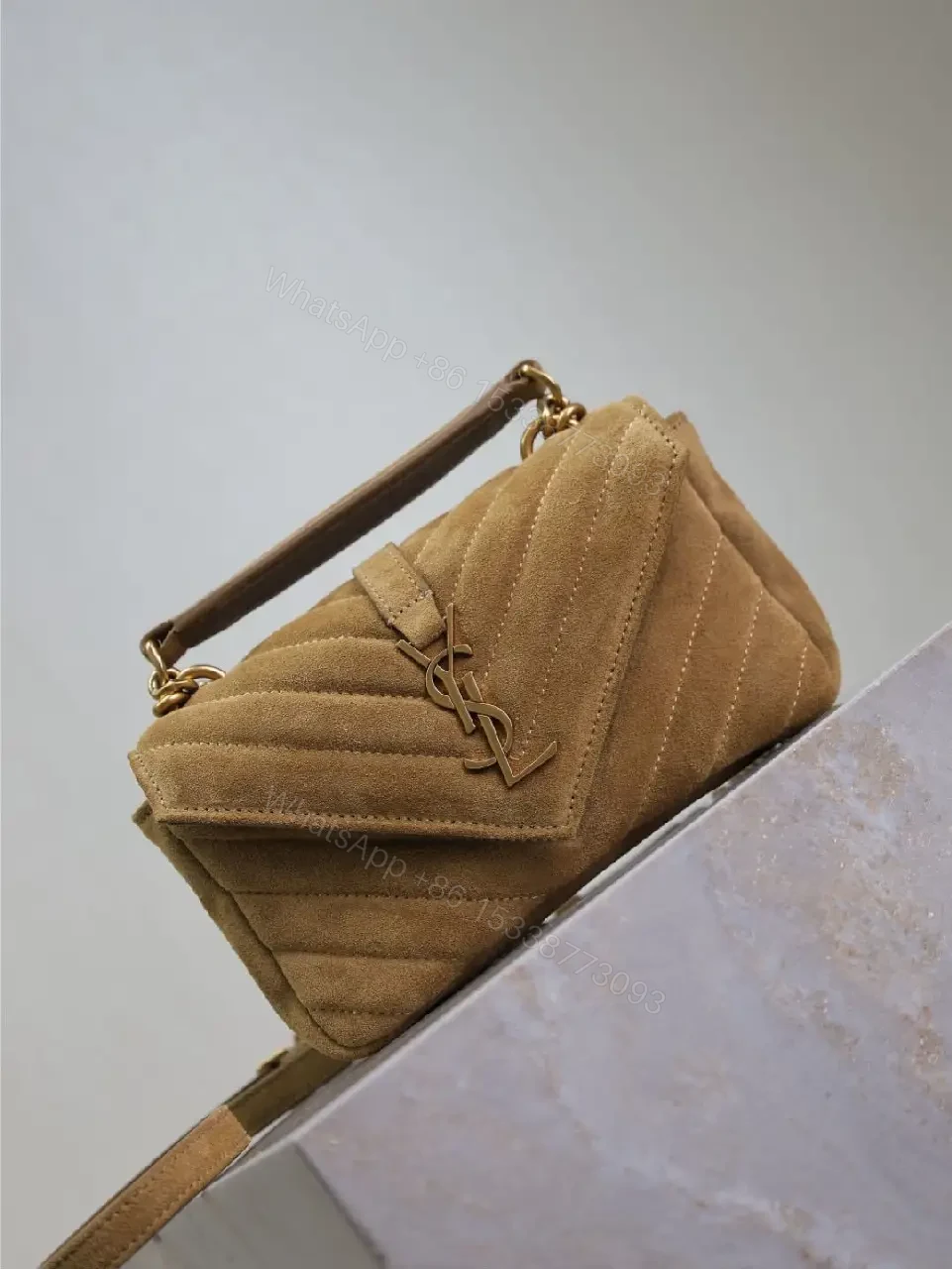 View 3 of Warm Taupe Quilted Mini Bag with Luxe Hardware, Envelope Flap