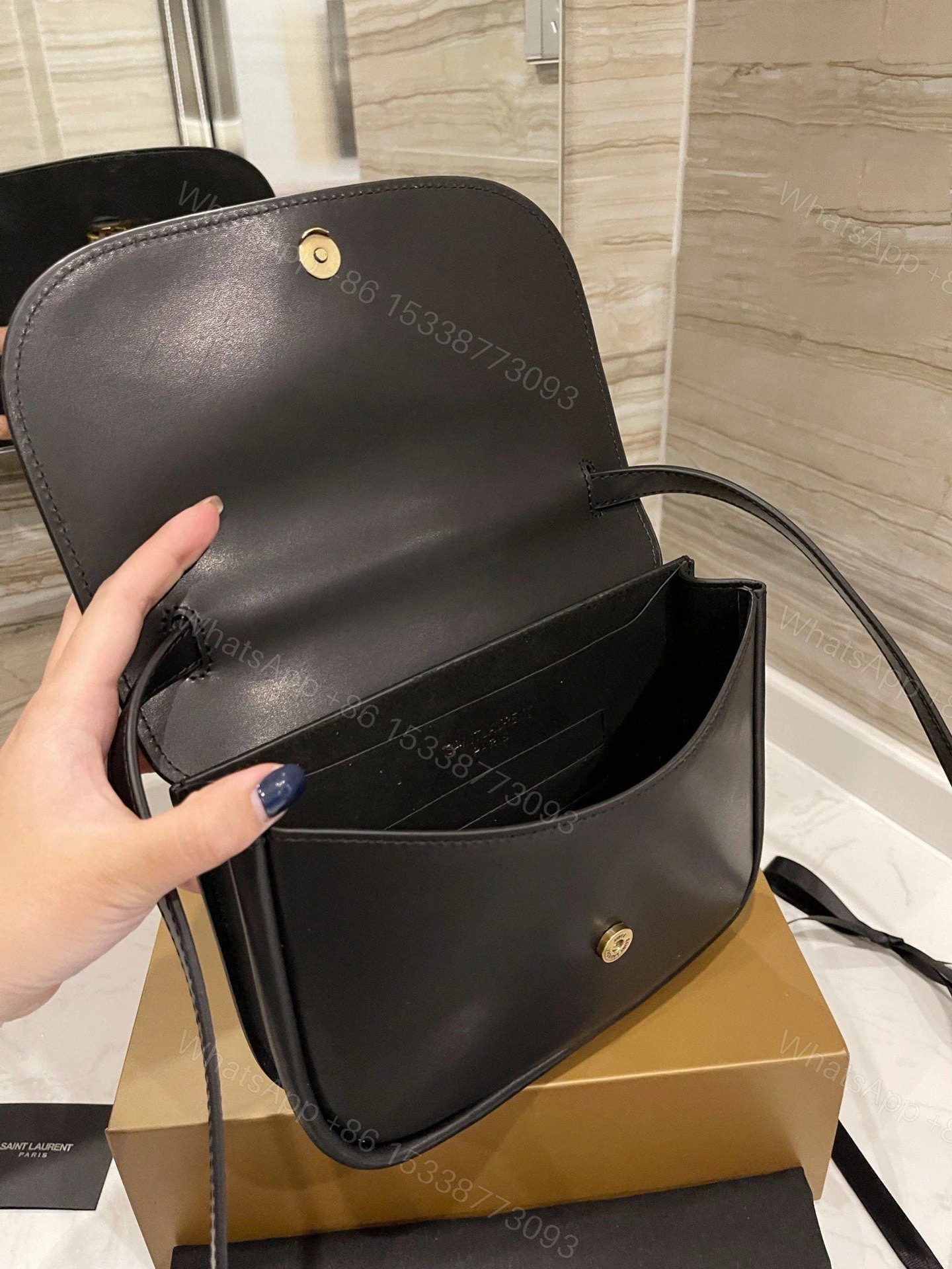 View 2 of SAINT LAURENT Smooth Calfskin Classic Monogram Small Kaia Satchel Black