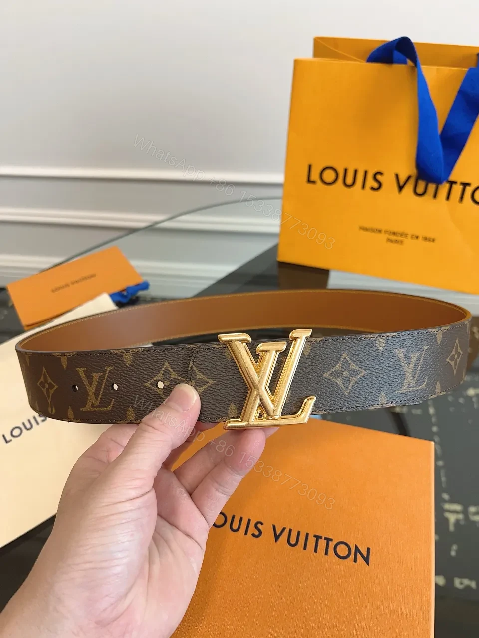 View 8 of Monogram Canvas Belt with Gold Buckle – Luxury Style