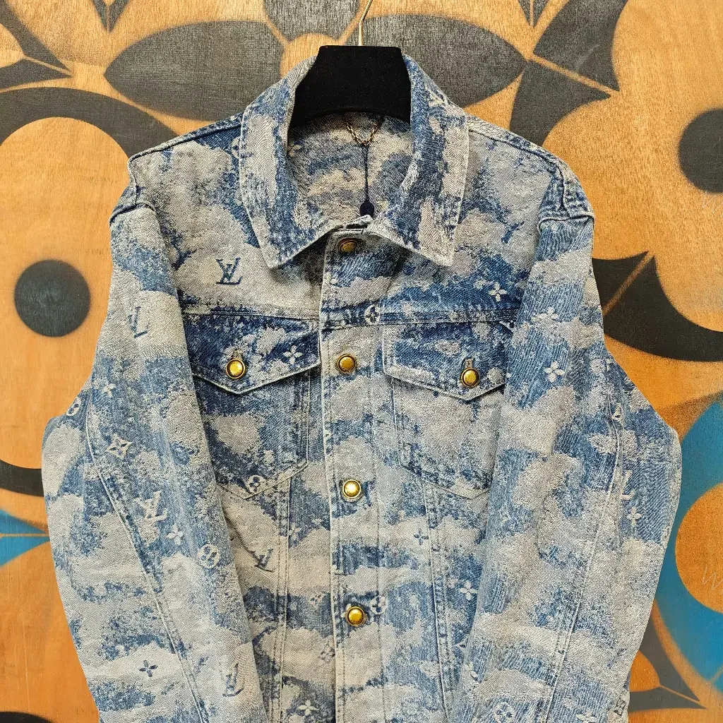 View 8 of Washed Denim Jacket with Luxe Monogram Pattern