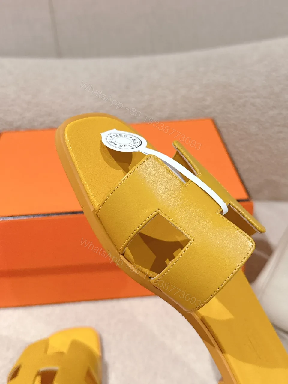 View 5 of Bright Yellow Leather Slip-On Sandals: Lightweight Luxury