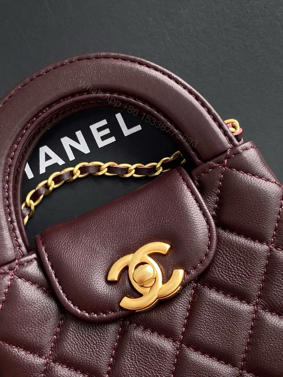 View 9 of Burgundy Quilted Lambskin Shoulder Bag - Luxe Everyday Style