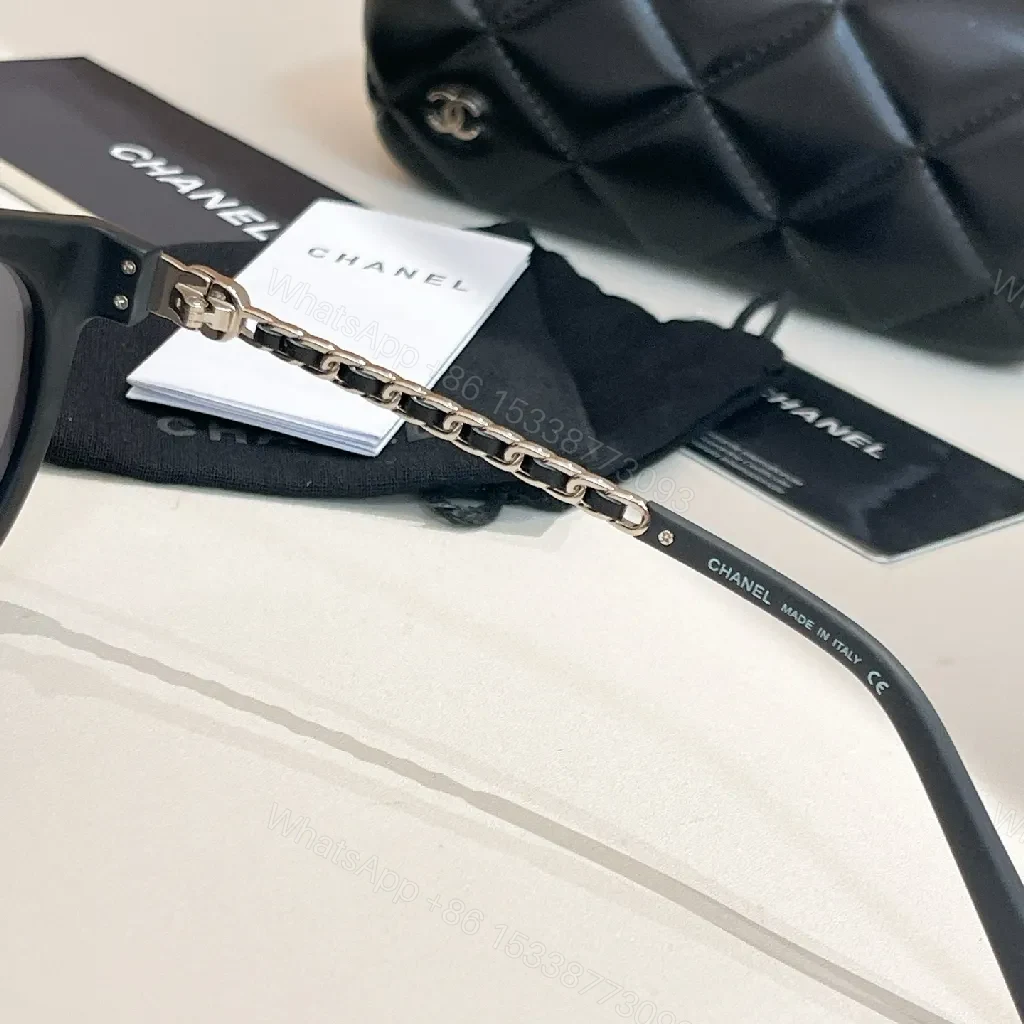 View 6 of Classic Black Round Sunglasses with Chain Detail, Luxe Acetate, Everyday Wear