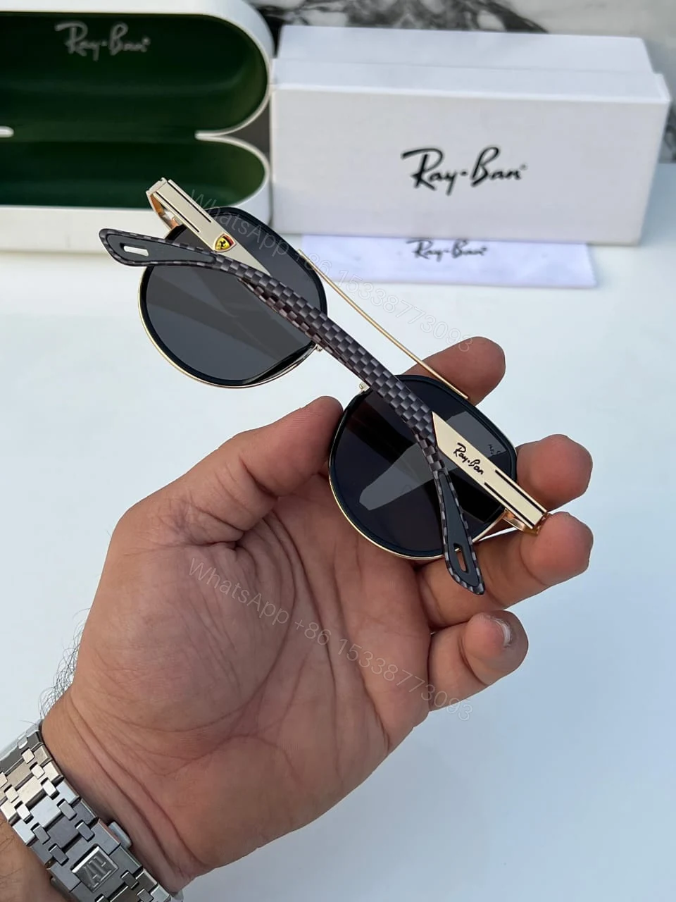 View 3 of Ray-Ban Aviator Gold-Black Sunglasses