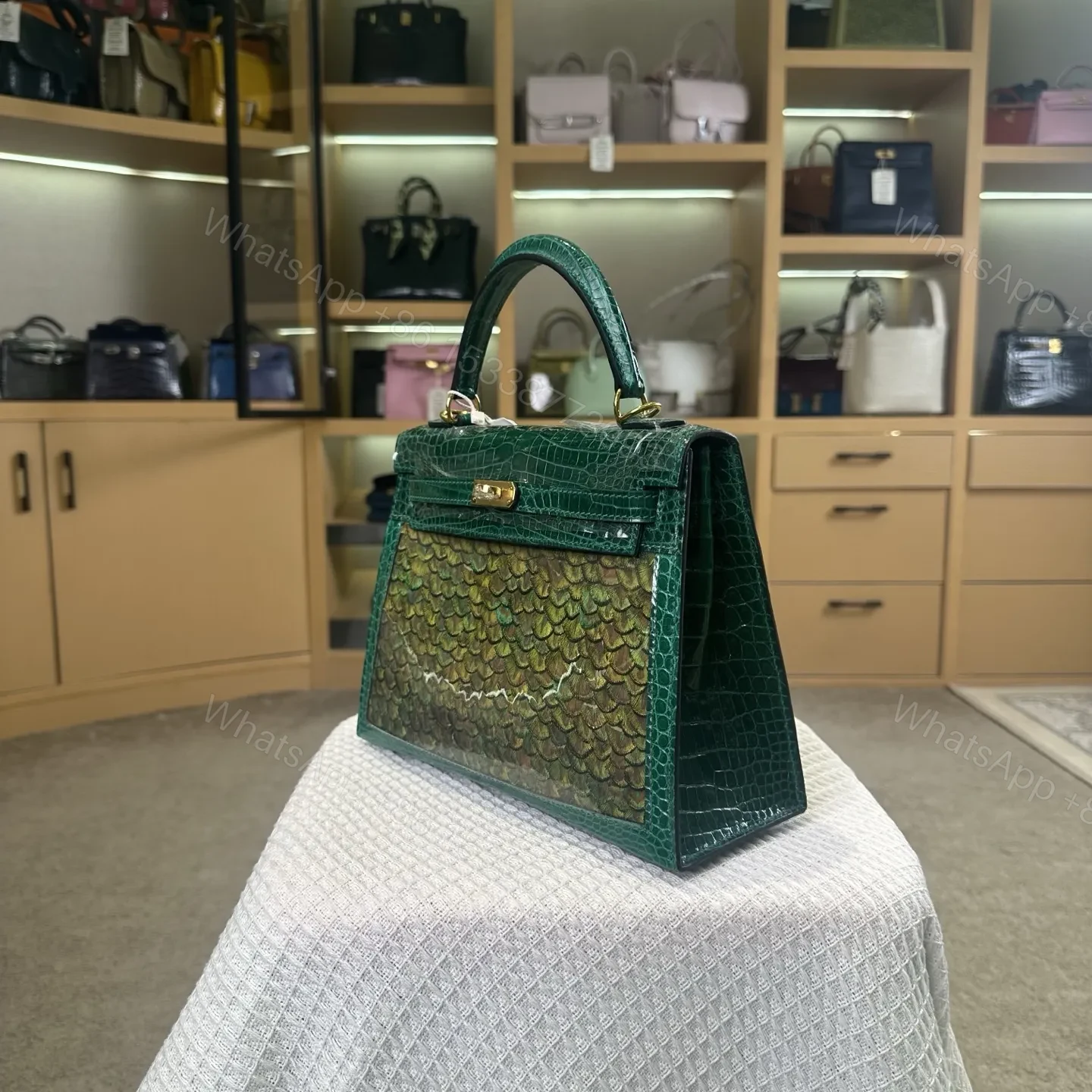 View 3 of Hermes Kelly 25cm Emerald Green Gold Hardware