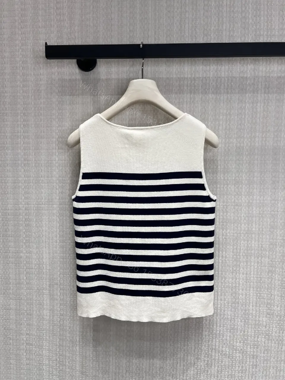 View 11 of White Navy Stripe Sleeveless Knit Tank Top - Dior Logo Patch Upgrade