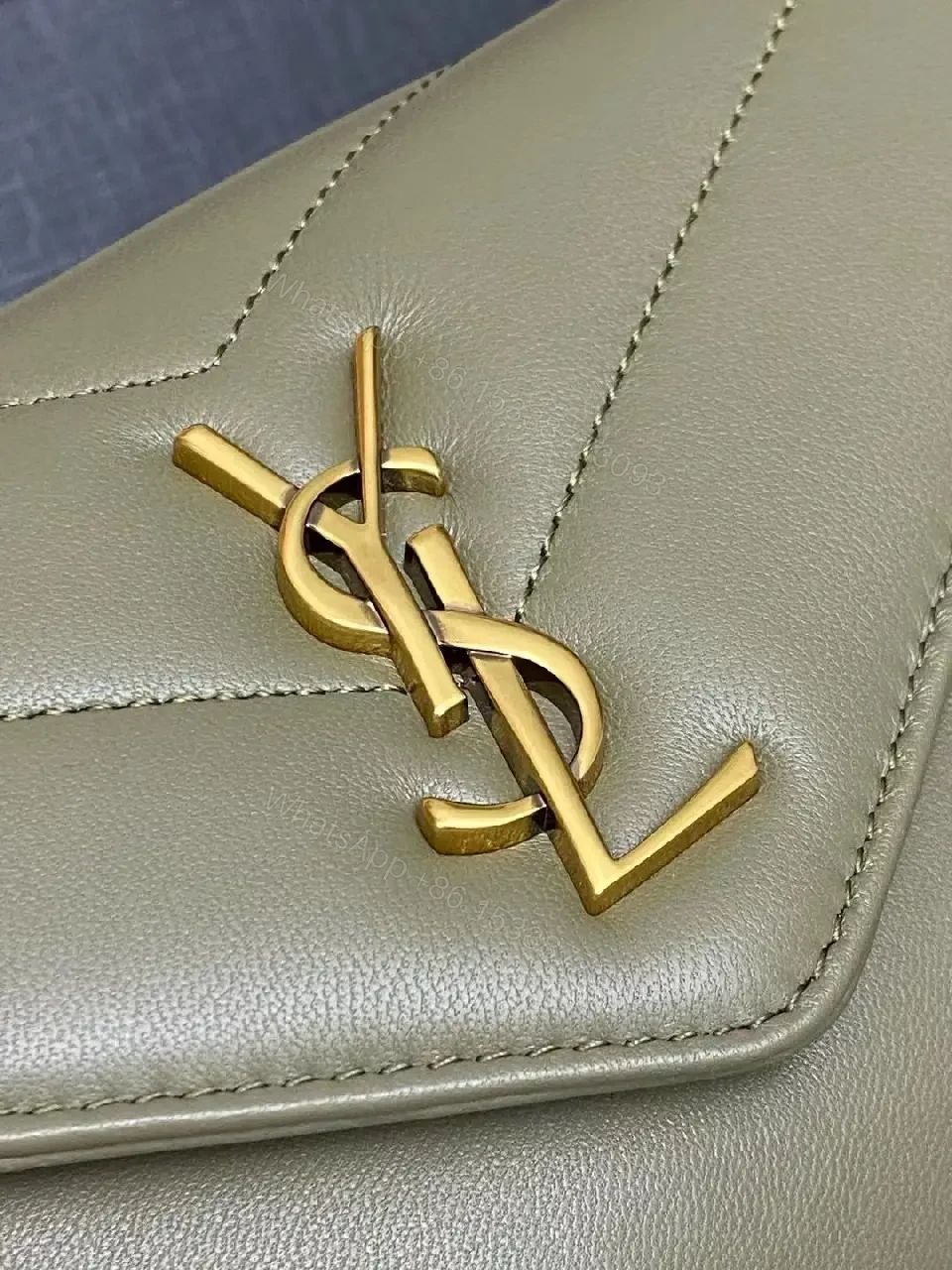 View 5 of Olive Leather Minimalist Crossbody Bag with Gold Hardware