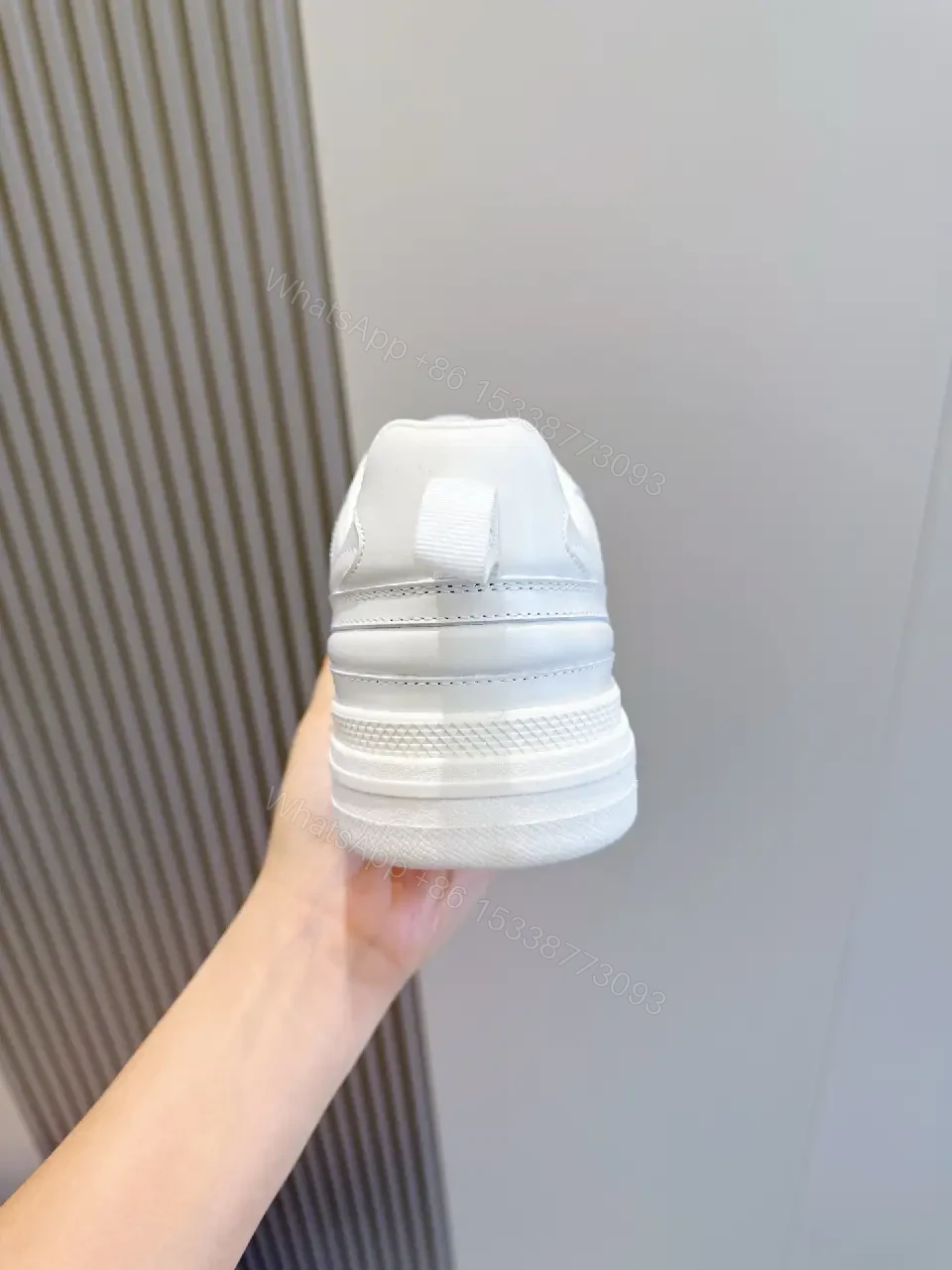 View 7 of White Leather Sneakers Minimalist Cushioning Prada Style Sneakers